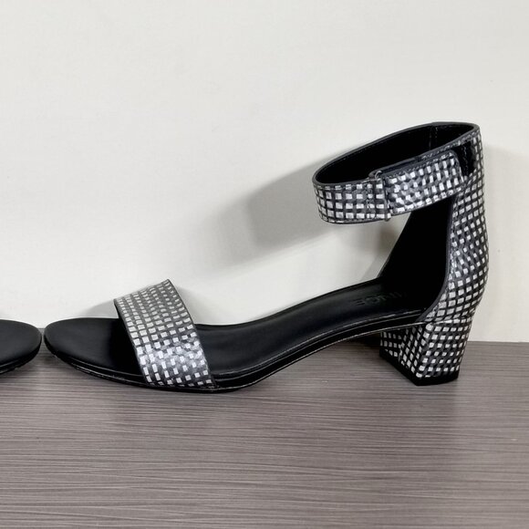 Vince Rita Ankle Strap Sandal, Black & White Metallic Leather, Womens Size 6.5 M - Picture 8 of 12